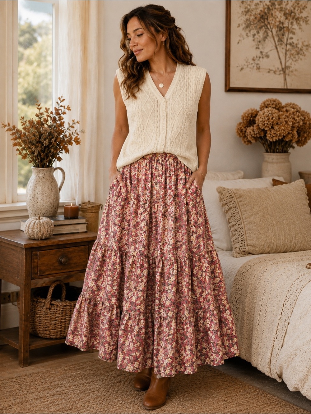 Melloday Floral Tiered Maxi Skirt – Romantic Cottagecore Boho